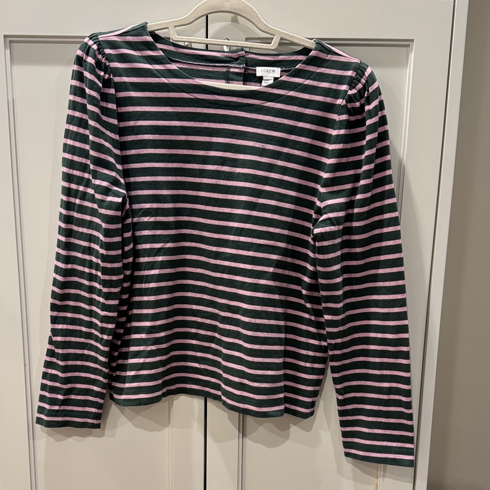 J. Crew Factory Pink and Black Striped Long Sleeve Tee